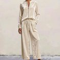 thumbnail image 2 of Women Velvet 2‑Piece Outfit Full Zip Stand Collar Jacket Drawstring Waist Wide Leg Pants Velour Loungewear Pant Suit Solid Color Fall Winter Tracksuit, 2 of 5