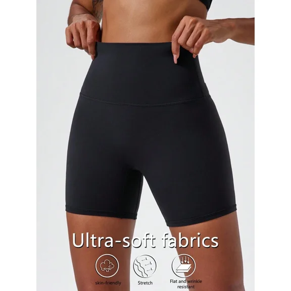 1pc High Elasticity Nude Yoga Shorts/Cycling Shorts, Suitable For Running, Fitness, Cycling And Other Sports, Women's Sweat-Wicking Breathable Tight Shorts Black