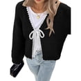 thumbnail image 2 of Suéteres Tipo Cárdigan con Lazo para Mujer, de Punto Grueso, con Mangas Largas Abullonadas, Modernos Abrigos para Otoño e Invierno. Negro M, 2 of 5