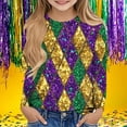 thumbnail image 2 of LYEAA Kids Mardi Gras Shirts Crewneck Long Sleeve Pullover Tees Carnival Sequin Print Blouses Lightweight Party Tops, 2 of 5