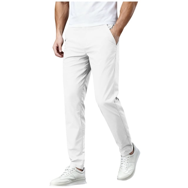 Amzcrzy Pantalones Clásicos Hombre Color Liso Cintura Elástica Cómodos Transpirables Elásticos Moda Informal Senderismo Pescar Correr Ejercicio Bolsillos Tallas S-3XL Blanco