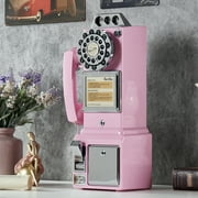 Ryan Bros. American Retro 1950s Payphone with Coin Bank Wall-Mount Corded Phone (Pink)