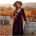 thumbnail image 5 of Women Fall Winter Velvet Scoop Crew Round Neck Maxi Dress Long Sleeve Loose Shift Solid Chic Elegant Casual Everyday Dress 2XL, 5 of 7