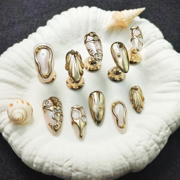 10 Pcs Artisan-Made Shimmering Luxury Press On Nails - Unique High-End Gold Glitter Fake Nails, Original Design Decorative Handmade Nails