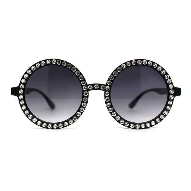 Lunettes de Soleil pour Femmes, Magicien Entièrement en Strass, Lentille Ronde Ronde, Plastique, Noir, Transparent, Fumée