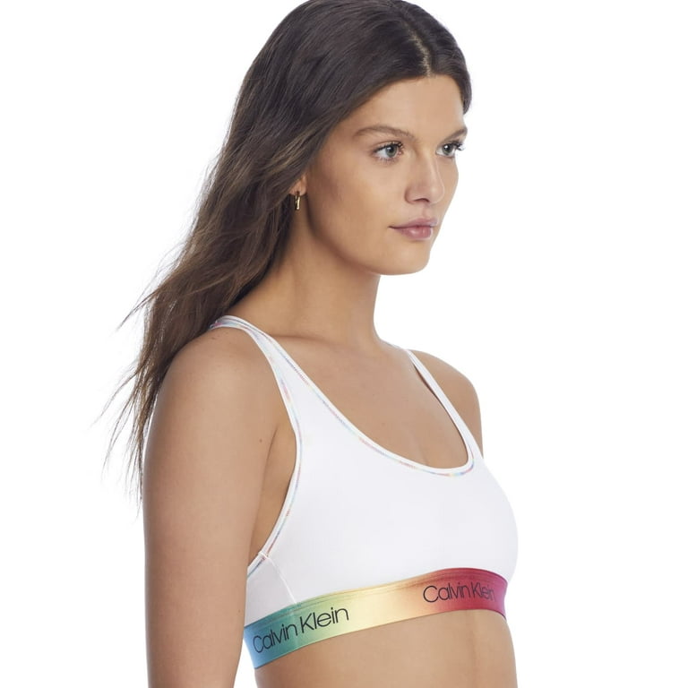 CALVIN KLEIN Intimates White Scoop Neck Unlined Breathable Full Coverage  Minimal Support Bralette Bra S