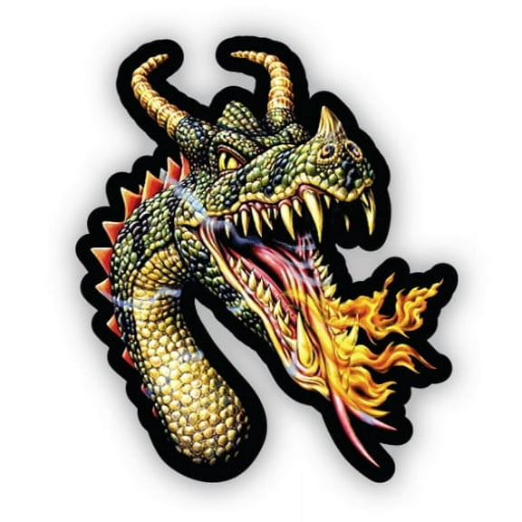 Fire Breathing Dragon - 3" Vinyl Sticker - For Car Laptop I-Pad Phone Helmet Hard Hat - Waterproof Decal