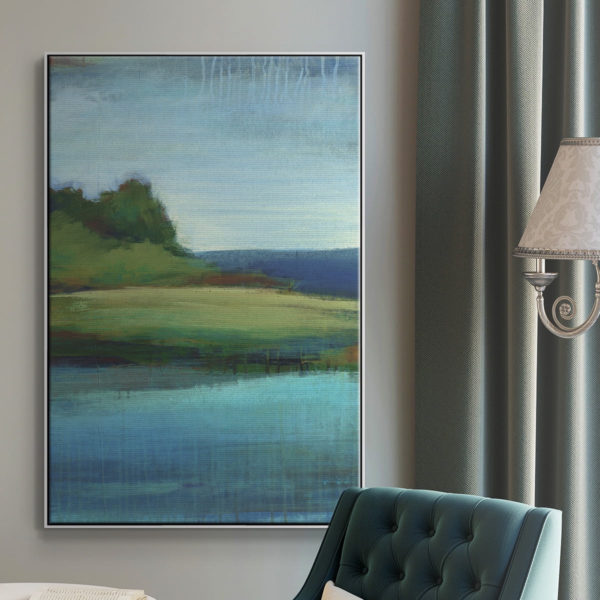 Silent Lakeside I Framed Premium Gallery Wrapped Canvas - Ready to Hang - 27 x 41 - White Floating Frame