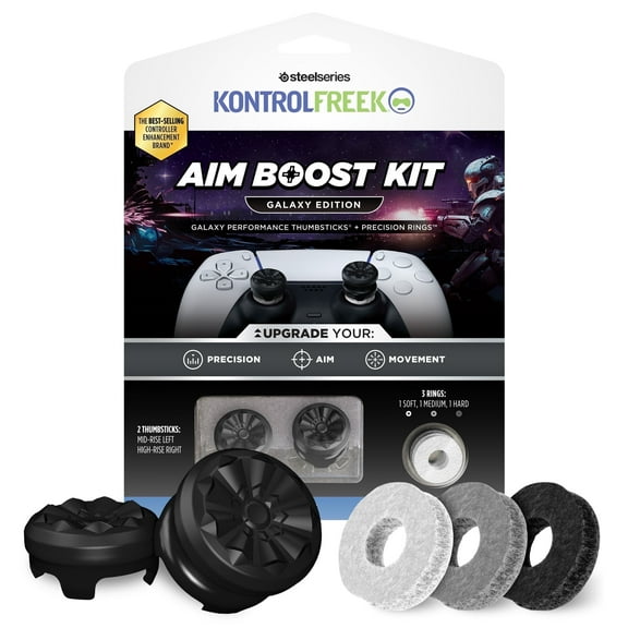 KontrolFreek Aim Boost Kit for PlayStation Controller PS5 and PS4 - Includes Performance Thumbsticks and Precision Rings - Black Galaxy Edition