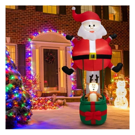 Yunken 8 Feet Inflatable Santa Claus and Reindeer Christmas Decoration for Outdoor Yard, Airblown LED Lighted Design