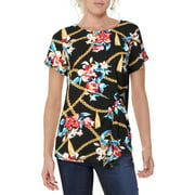 Alison Andrews Womens Lily Floral Twist Front Top Black XL