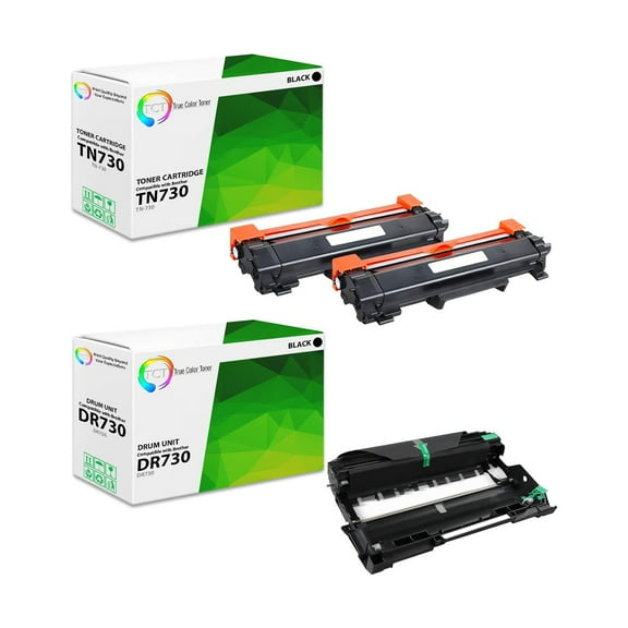 TCT TN730 Toner Cartridge 2 Pack and DR730 Drum Unit - Compatible With Brother