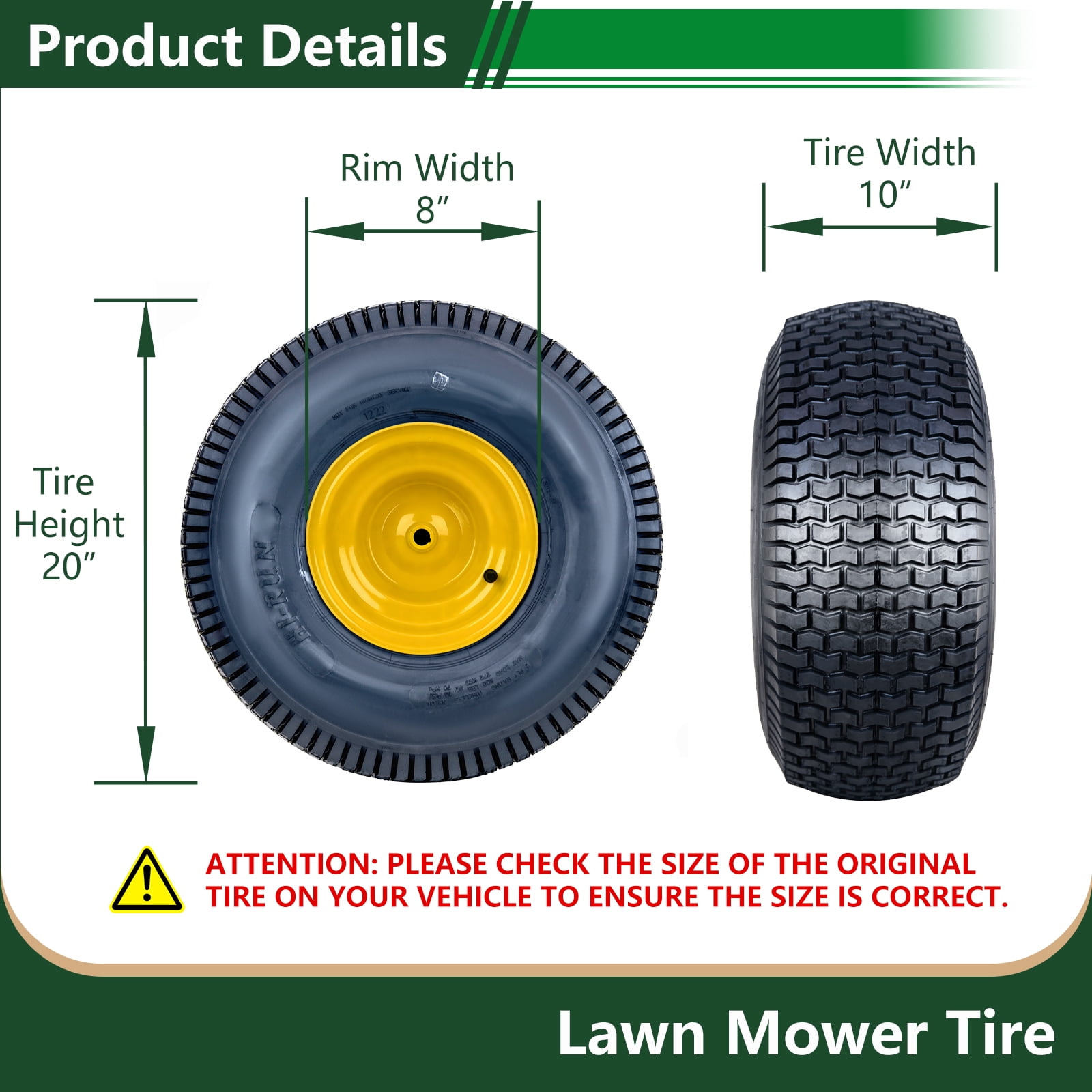 Hi-Run 2 Set SU12 20X10.00-8 2PR Light Duty Lawn and Garden Tires & Wheel Assembly 3/16" Keyway, 3.5" Offset Hub, 3/4" Borehole