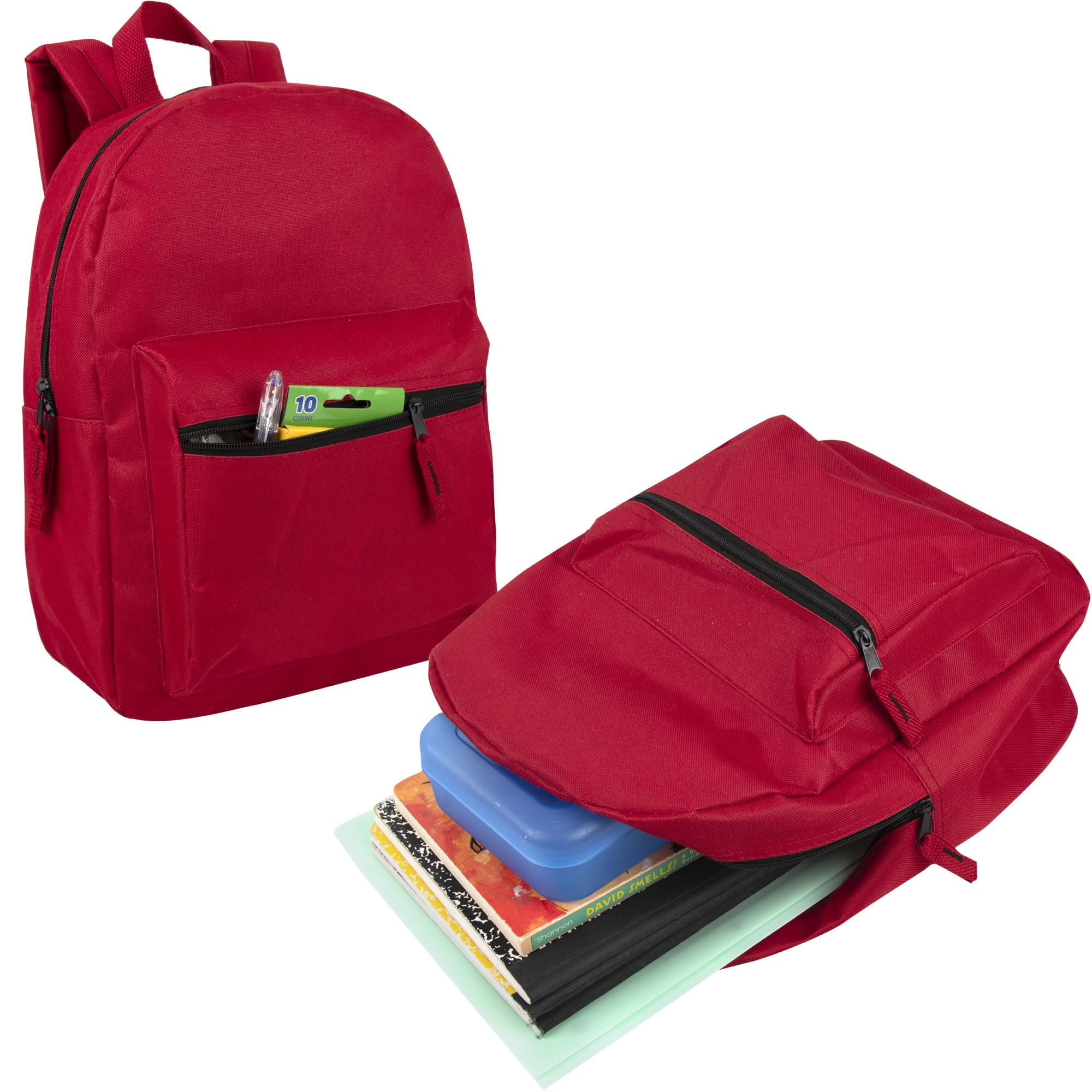 24 Pack of Bulk Wholesale Solid Color Backpacks for Work, Travel, Commuting, Gym and Recreation in 12 Color Assortment