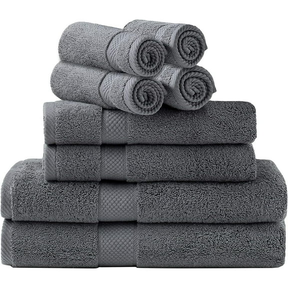 Simpli-Magic 100% Ringspun Cotton Luxury Bathroom Towel Set for Hotel & Spa, 8-Piece, Gray