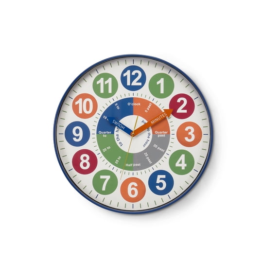 Clocks - 18" Round - Wall Clock - Multi-Color Face - Blue Plastic Frame
