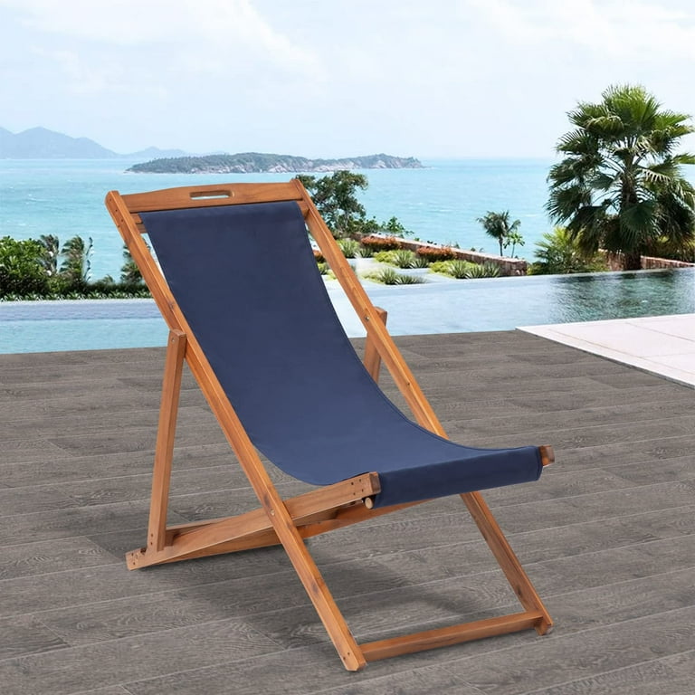 Set of 2 Beach Sling Chairs, Adjustable & Folding, Solid