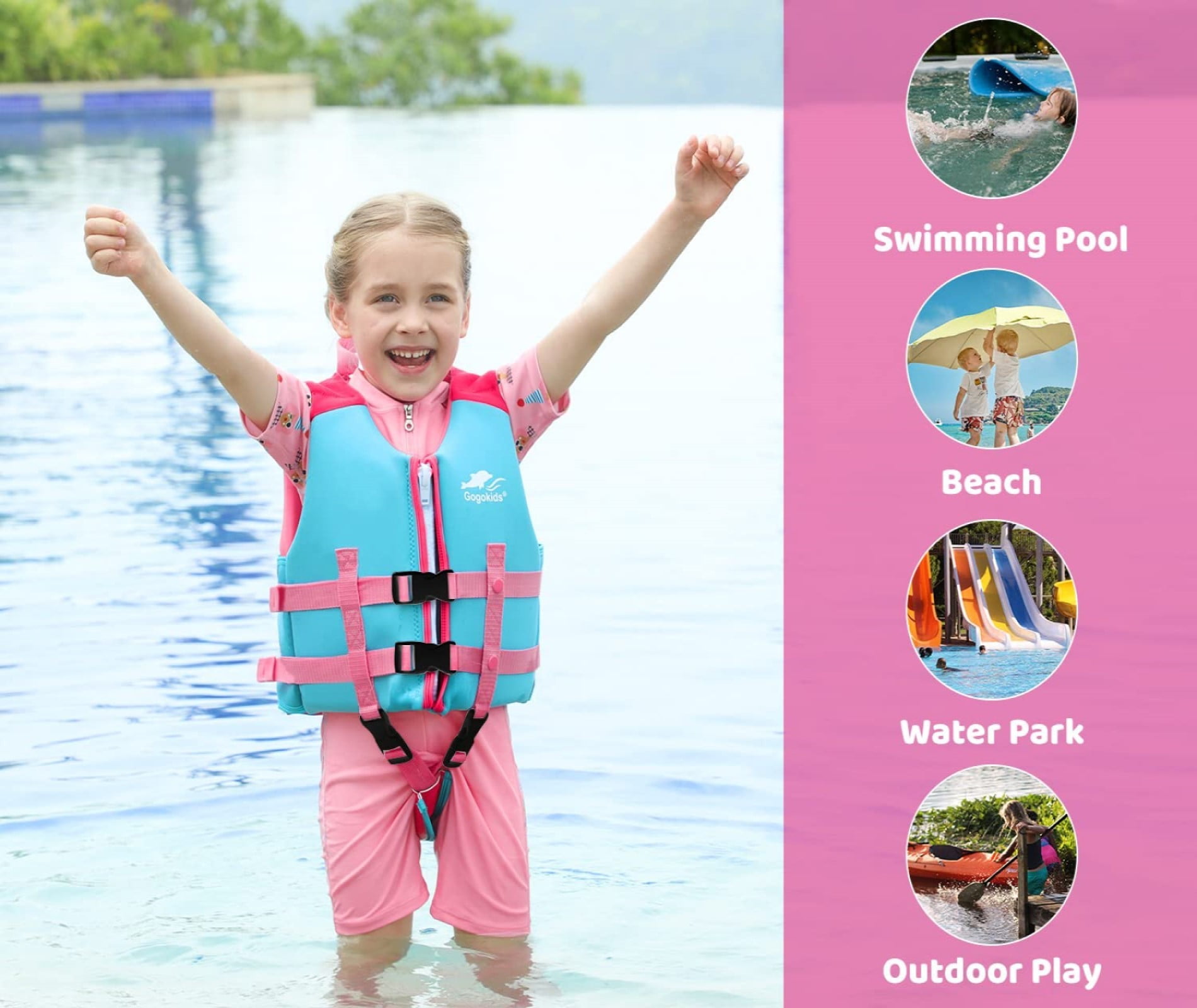 Gogokids Kids Swim Vest Life jackets for Toddler,Buoyancy Float Swim Learning Training Swimwear Vest Suitable for Boys and Girls 33-77 lbs/1-9 Years