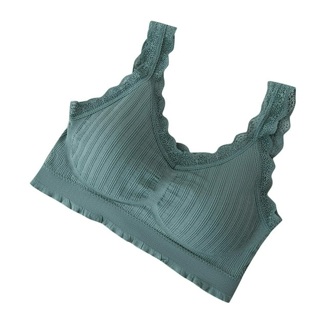 Xfvqtps Wireless Bras for Women No Underwire Rib Lace Removable Padded Bras for Everyday Army Green
