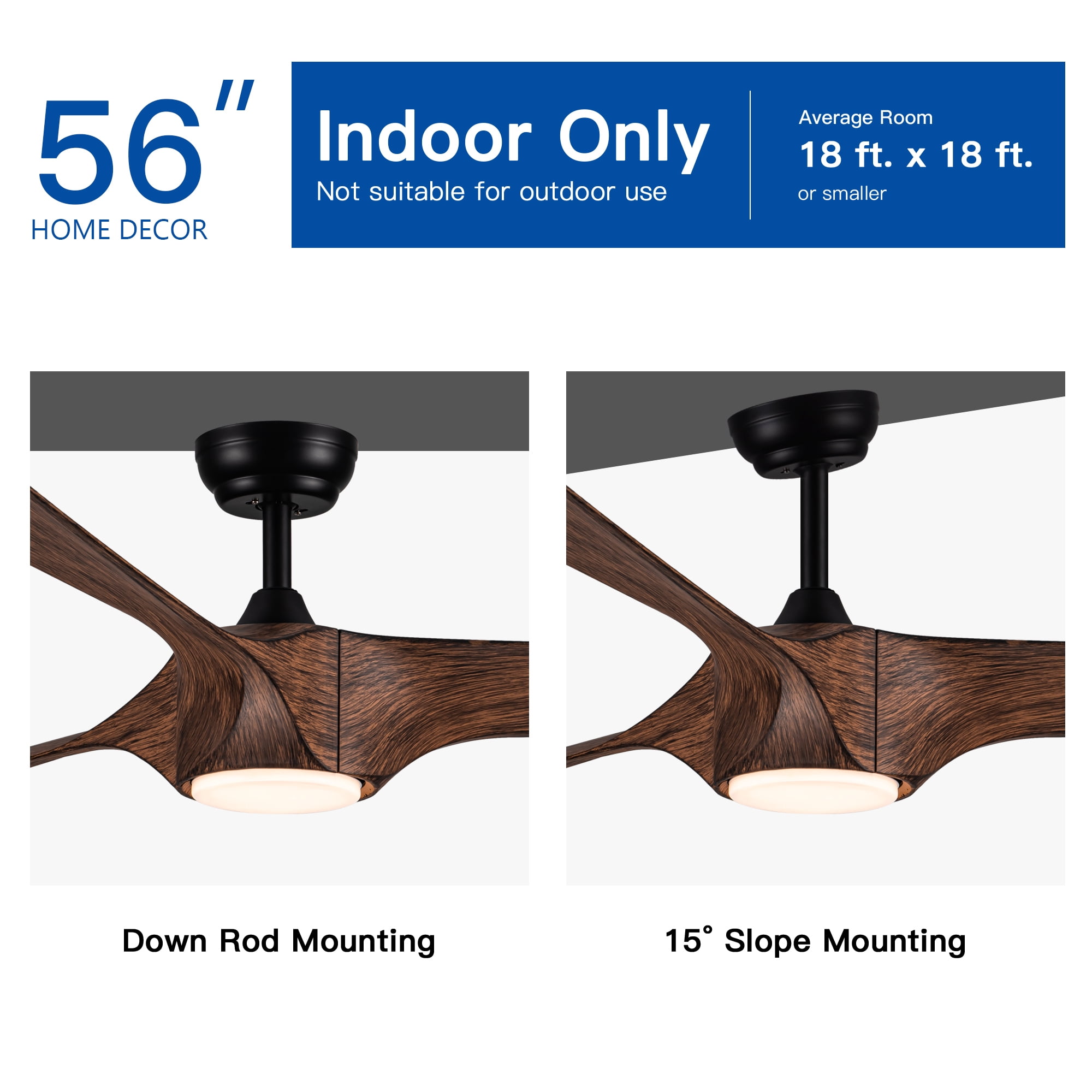 Leumius 56" Modern Farmhouse Reversible Quiet Motor Ceiling Fan Light with Brown Wood Grain ABS Blades for Living Room Bedroom
