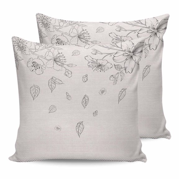Outdoor Pillow Covers Pack of 2, Abstract Flower Leaves on Vintage Linen Waterproof Throw Pillowcase Cushion Cases, Floral Dot Decorative Pillow Cover for Couch Sofa Home Bed Patio