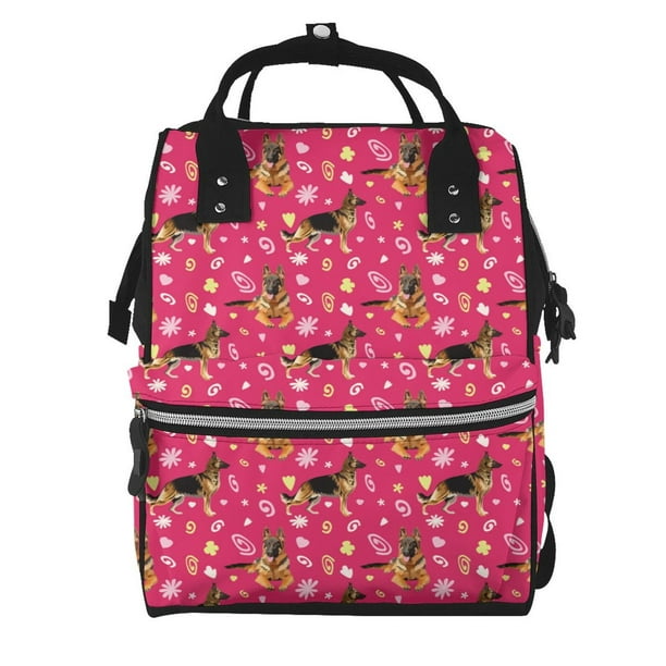 Fotbe German Shepherd Dog Mochila Maternidad - Lona de Sarga Impermeable, Mochila de Pañales de Gran Capacidad con Múltiples Bolsillos y Correas Ajustables