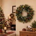 thumbnail image 7 of Kuokaa Lighted Snowy Pinecone Christmas Wreath, 17.72 x 17.72 in Green PVC Pine Needle Wreath with Red Berries, Holiday Front Door Wall Window Fireplace Decor, 7 of 7