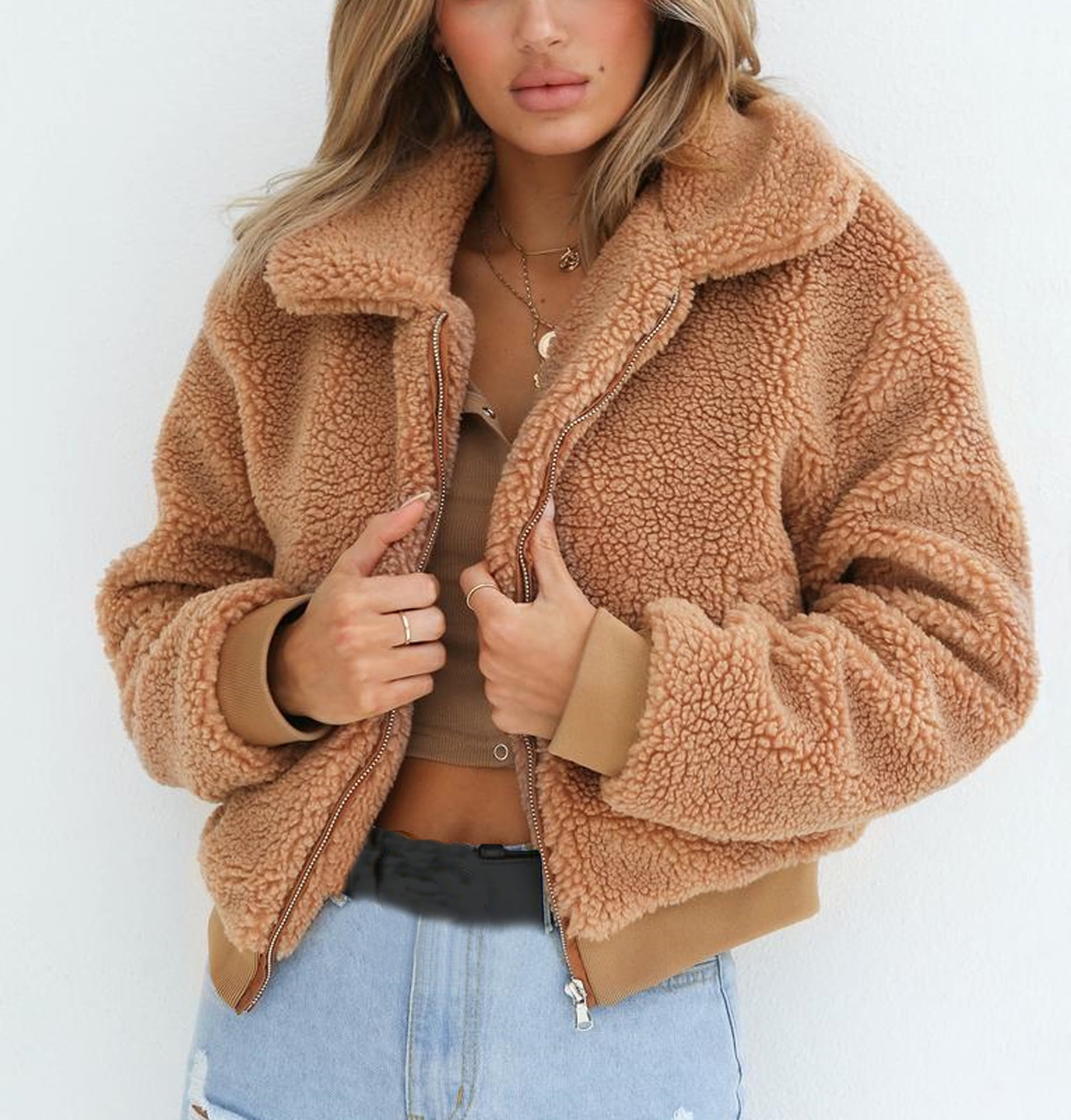 Cropped teddy bear jacket cheap with hood