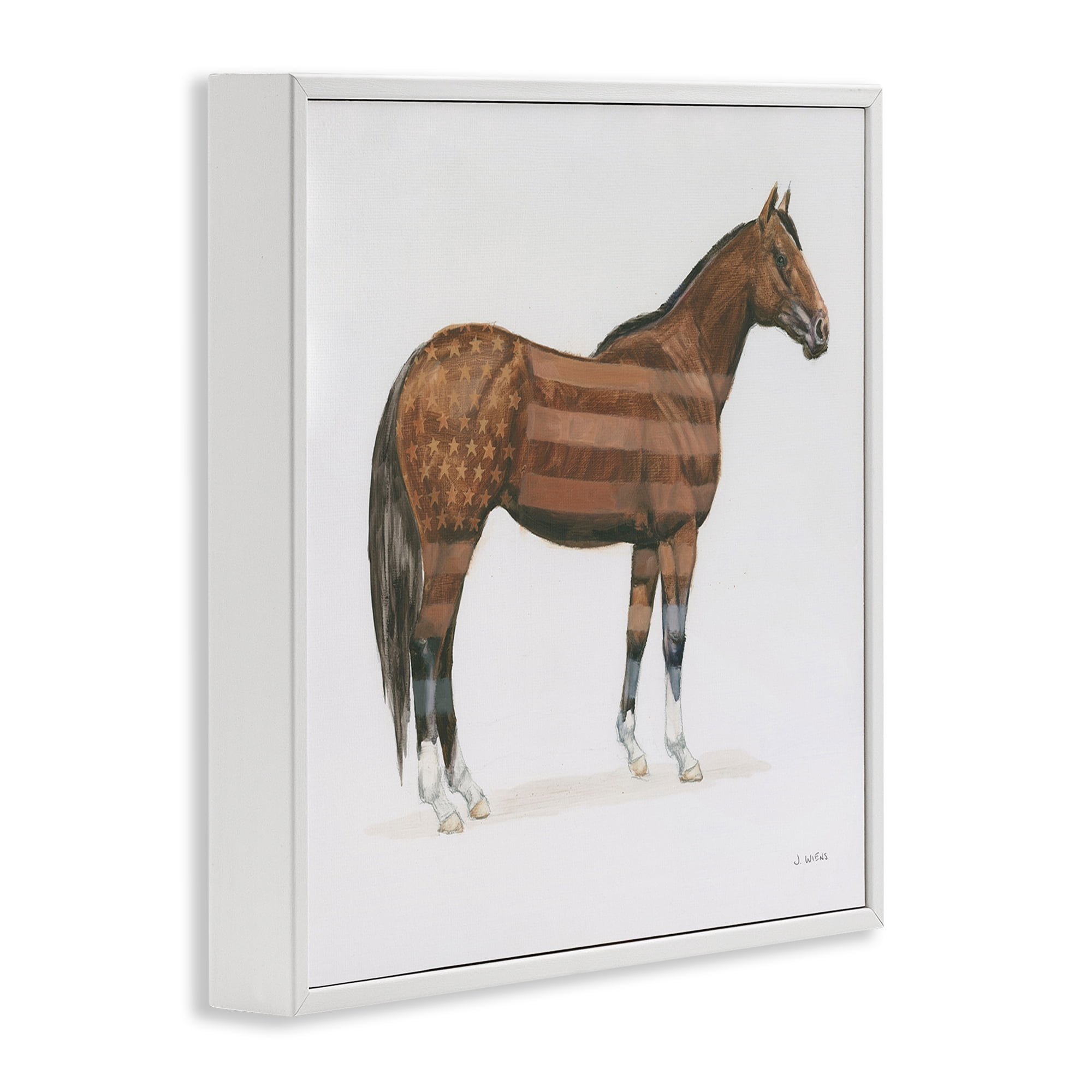 Stupell Industries American Flag Horse Animals & Insects Painting White Framed Art Print Wall Art, 24 x 24