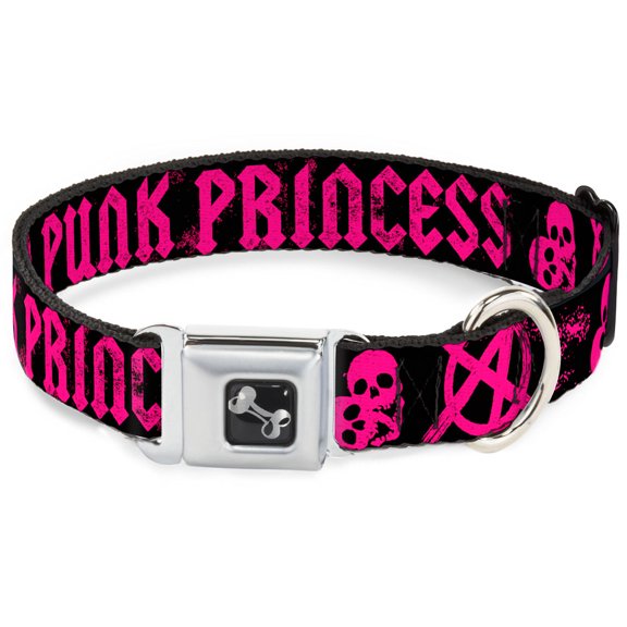 Buckle-Down Pet Collar, Dog Collar Metal Seatbelt Buckle, Punk Princess Black Fuchsia, 9.5 to 13 Inches 1.0 Inch Wide