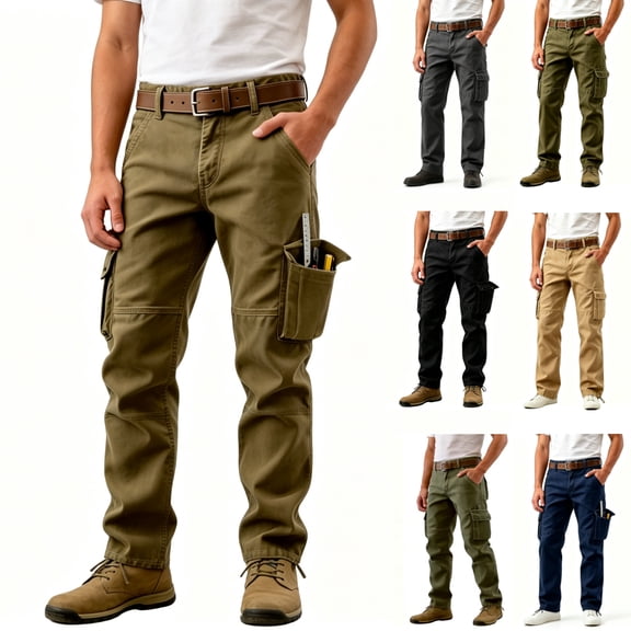 AKLJWH Men's Loose Straight Leg Cargo Trousers, Multi-Pocket Casual Joggers, Quick Dry Work Pants for Outdoor Hiking Gym Sizes 29-44 Army Green