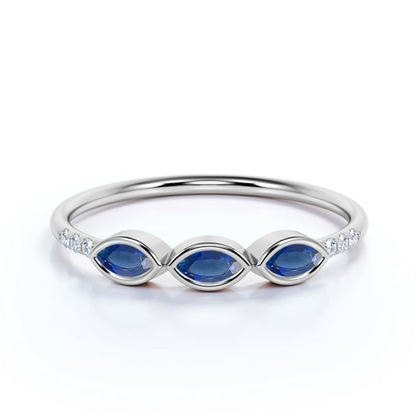 JeenMata - Trio Marquise Cut Blue Sapphire with Diamond Bezel Stackable ...