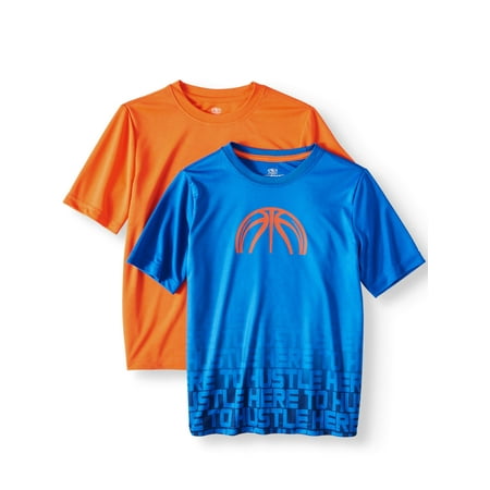 Athletic Works Short Sleeve Graphic & Solid T-Shirt, 2-Pack Set Value Bundle (Little Boys & Big