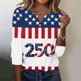 thumbnail image 2 of USA 250th Anniversary Shirt Women's Stars and Stripes Patriotic Graphic Tee Short Sleeve Top Fourth of July Celebration National Day Commemorative Shirt V Neck Three Quarter Sleeve White XXXXL, 2 of 4