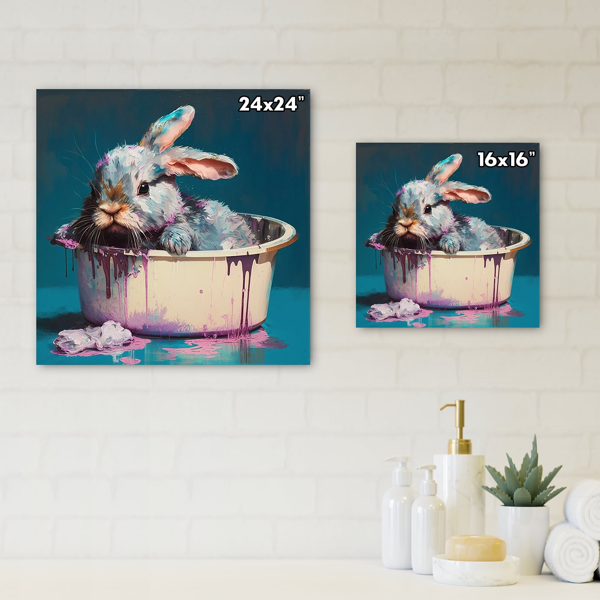 Designart Blue Rabbit Relaxing In The Tub Canvas Wall Art