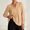 thumbnail image 5 of ClodeEU Women's Henley Pleated Front Long Sleeve Blouse,Casual Loose Flowy Shirt Top Khaki,Women's Plus L, 5 of 7