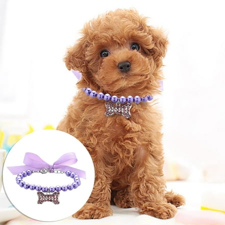 Malltop Shawn Pet Pearl Collar for Small Pet Cat Dogs Collar Dog Bone Adjustable Pendant Jewelry