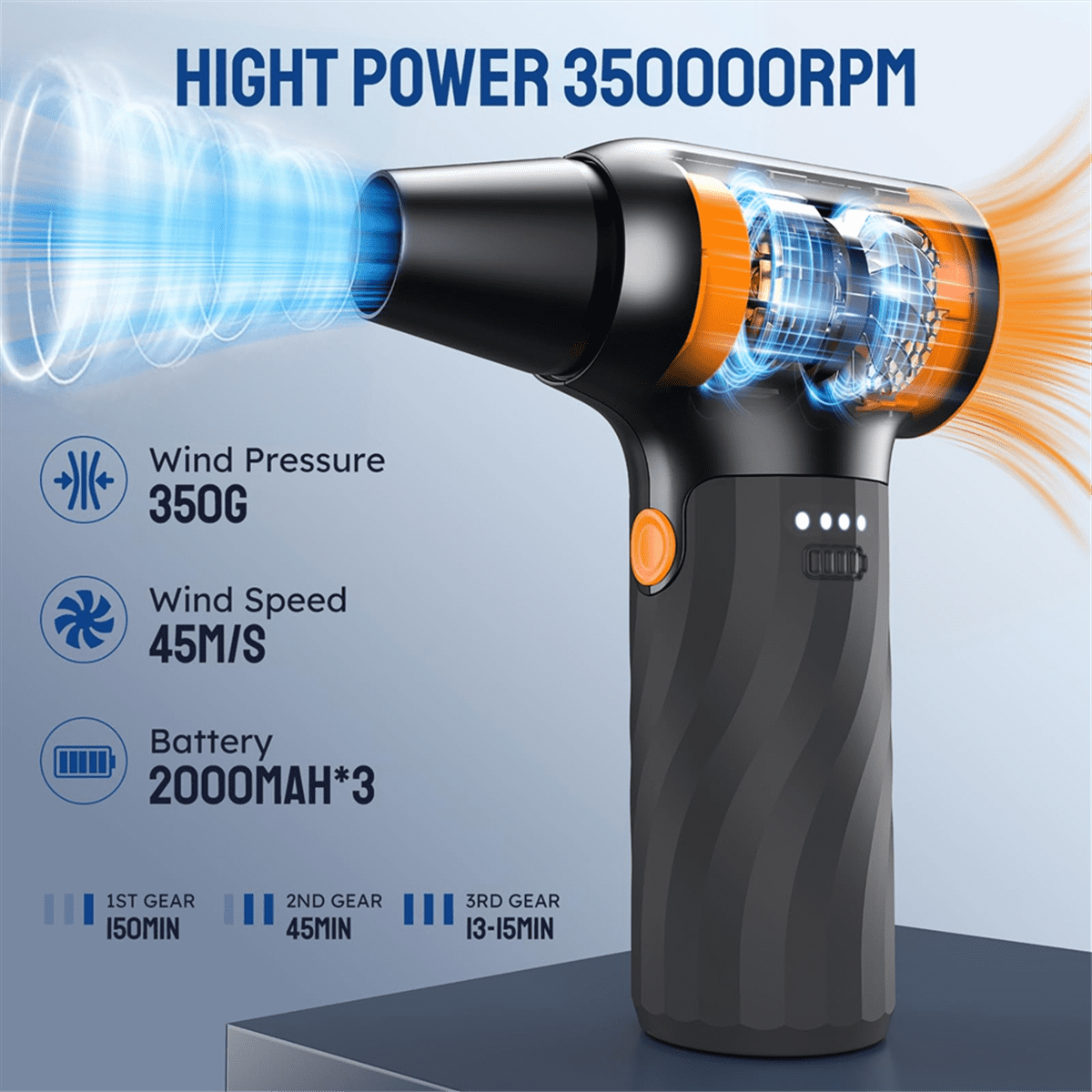 Compressed Air Duster, Mini Blower Turbo Fan 350000RPM - Cordless Air Duster Blower,for Car Dry Keyboard PC Computer