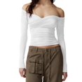 thumbnail image 1 of Gibobby Camisas De Vestir Camiseta de manga larga para mujer, cuello redondo, ajustada, sexy, básica（Blanco， M), 1 of 5