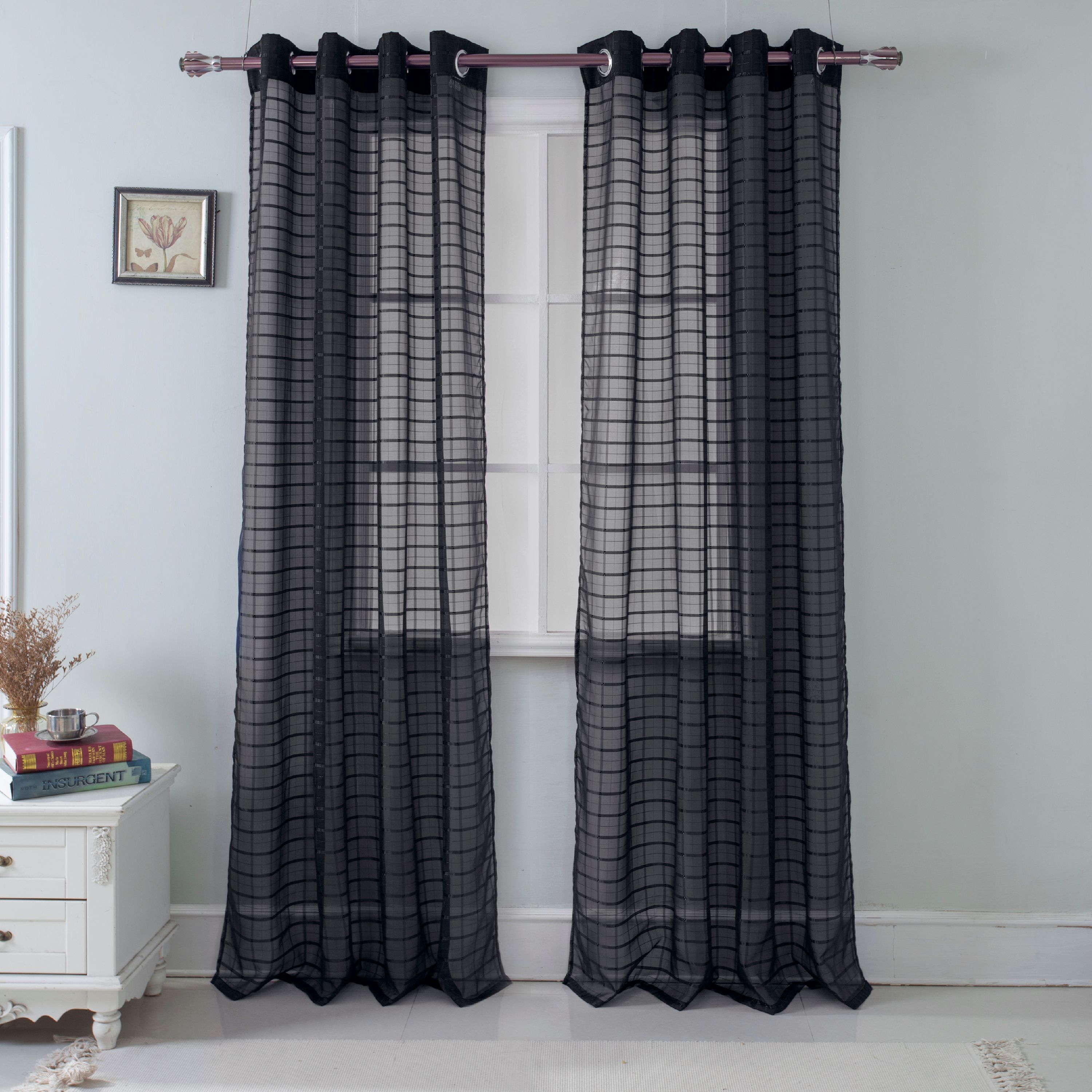 Wanda Box Voile 54 x 90 in. Grommet Single Curtain Panel, Black ...