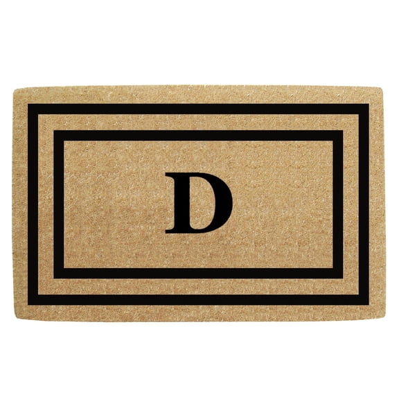 Heavy Duty Coir Door Mat Thin Double Picture Frame, Monogram D - Black 22" x 36"