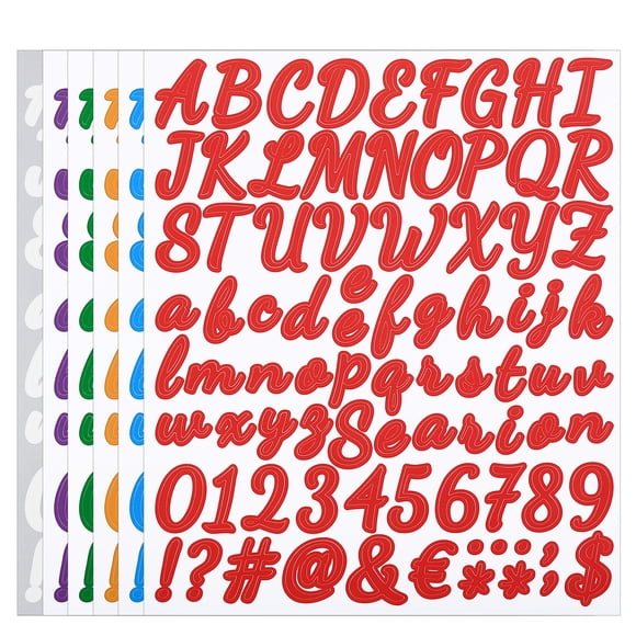 Unique Bargains Alphabet Letters Numbers Stickers Set, 6 Sheets Vinyl Cursive Decal, 6 Colors