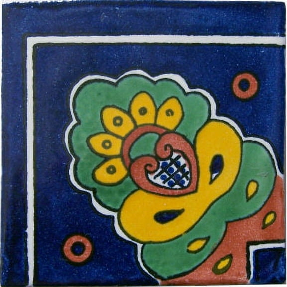 4.2x4.2 Corner Blue Royal Talavera Mexican Tile, Set of 9 pcs