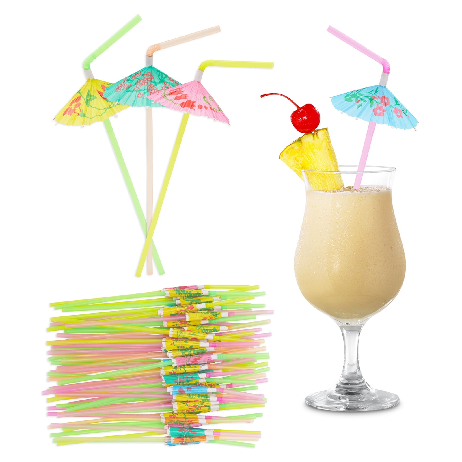 3D Fruit Umbrella Cocktail Drinking Straw 50 Pcs Party BBQ Hawaiian Theme Decor 