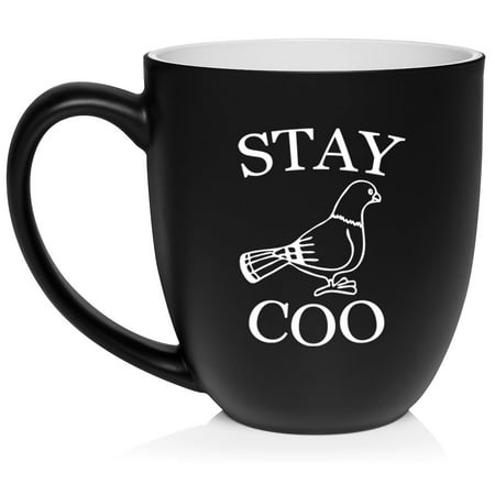 

Stay Coo Cool Funny Pigeon Ceramic Coffee Mug Tea Cup Gift for Her Him Friend Coworker Wife Husband (16oz Matte Black)