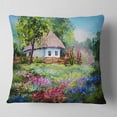 thumbnail image 2 of Designart House in the Village Oil Painting - Landscape Printed Throw Pillow - 18x18, 2 of 5