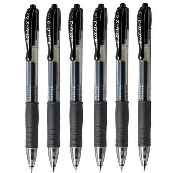 Pilot G2 07 Black Fine Retractable Gel Ink Pen Rollerball 0.7mm Nib Tip 0.39mm Line Width Refillable BL-G2-7 (6)