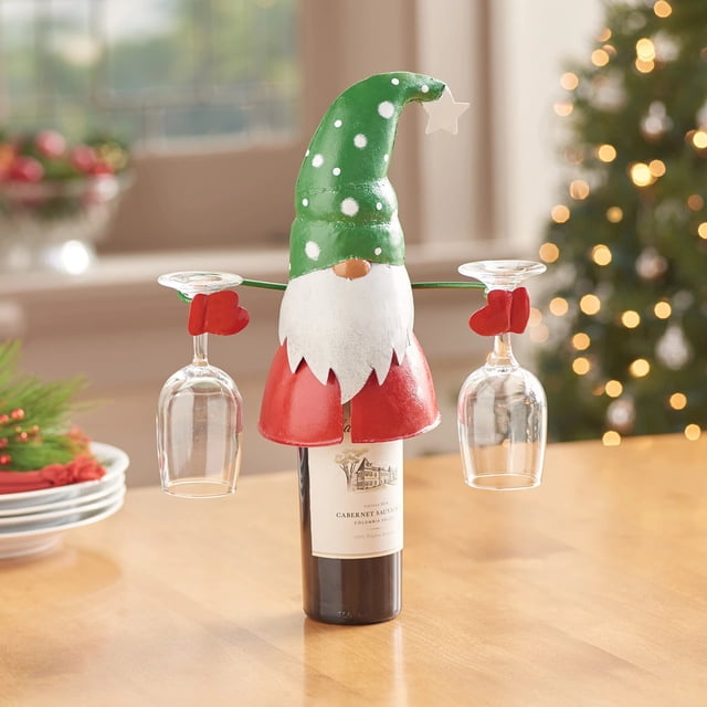 Fiudx Portabotellas Navideño de Papá Noel, Soporte Metálico para Botellas y Copas, Brazos Extraíbles para Fácil Almacenamiento, Decoración Festiva de Mesa, Regalo de Navidad para Familiares y Compañe