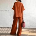 thumbnail image 5 of Women's 2 Piece Cotton Linen Set, V-Neck Short Sleeve Button Top & Drawstring Wide Leg Pants, Casual Summer Loungewear Outfit with Pockets, Loose Fit,Saffron,XL, 5 of 5