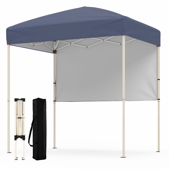 Costway Pop-Up Canopy Tent with 1 Half Sidewall, Easy Setup Folding Outdoor Sun Shelter Gray